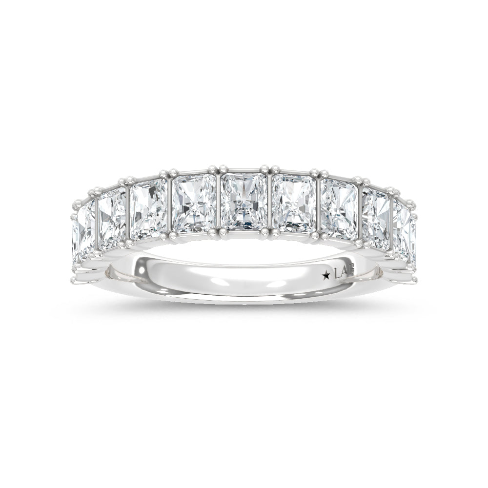 14K White Gold Lab Grown Diamond Radiant Cut Shape 1 3/4  Ct.Tw. Half Way Band  Picasso Gold & Diamond Jewelry