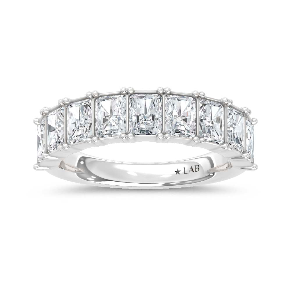 14K White Gold Lab Grown Diamond Radiant Cut Shape 2 1/2  Ct.Tw. Half Way Band  Picasso Gold & Diamond Jewelry