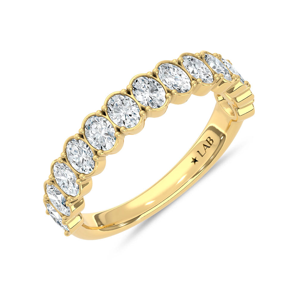 14K Yellow Gold Lab Grown Diamond 1 1/3 ct. tw. Oval Shape Wedding Band, top view of the diamonds