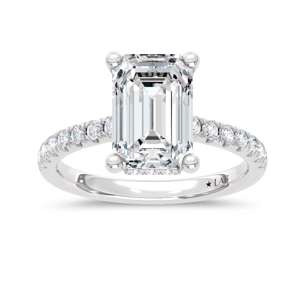 14K White Gold Lab Grown Diamond  4 1/2 Ct.Tw. Emerald Hidden Halo Engagement Ring (IGI Certified Center 4ct)