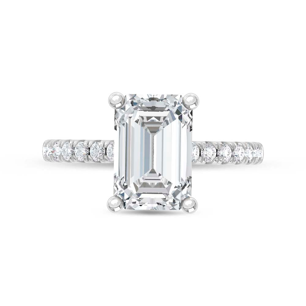 14K White Gold Lab Grown Diamond  4 1/2 Ct.Tw. Emerald Hidden Halo Engagement Ring (IGI Certified Center 4ct)