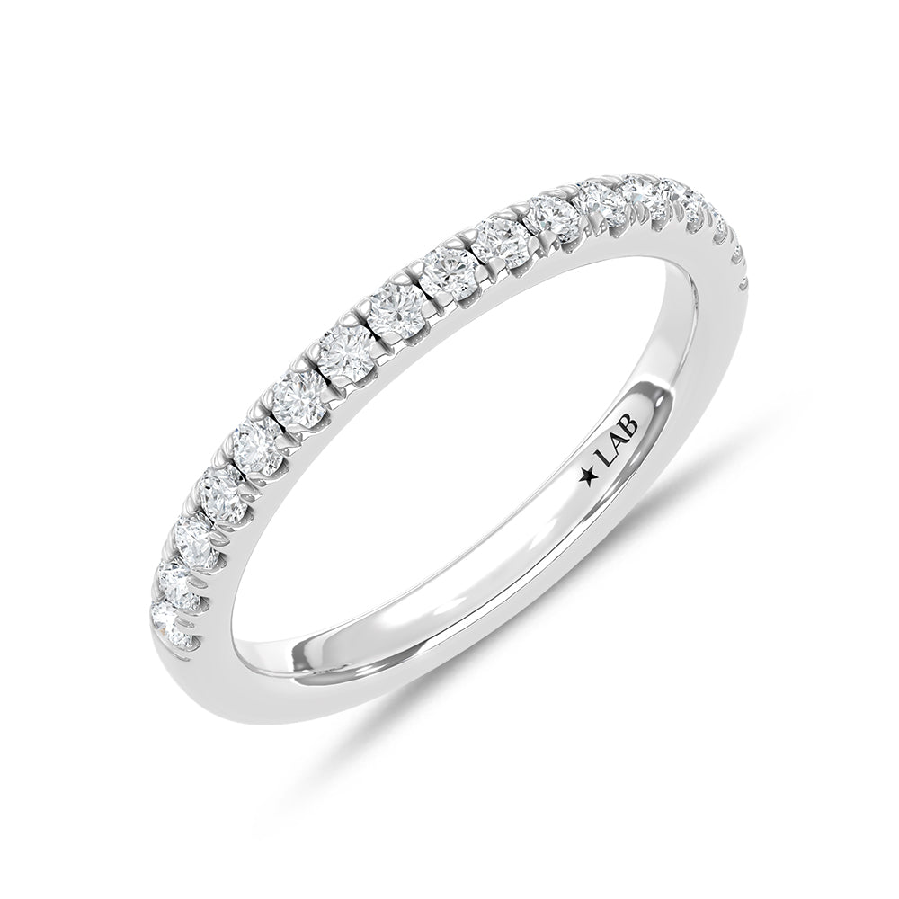 14K White Gold Lab Grown Diamond 3/8 ct. tw. Wedding Band, top view of the diamonds