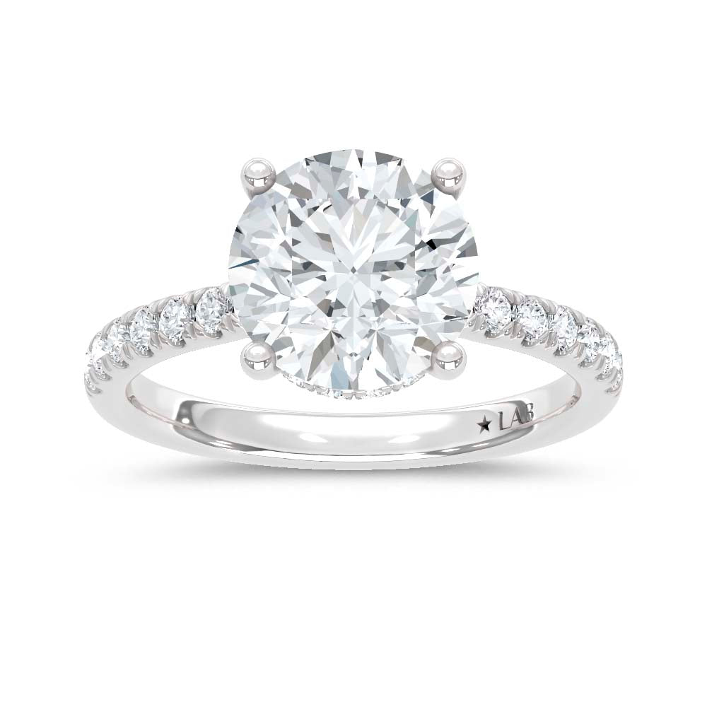 14K White Gold Lab Grown Diamond  4 1/2 Ct.Tw. Round Hidden Halo Engagement Ring (IGI Certified Center 4ct)