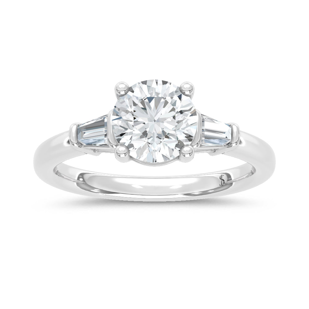 14K White Gold Lab Grown Diamond 1 5/8 Ct.Tw. Tapper and Round Three Stone Ring