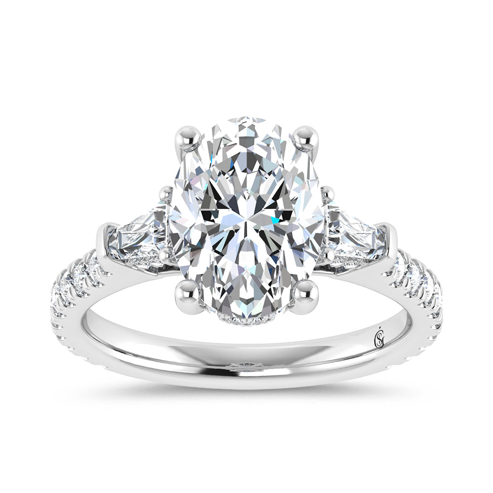 14K White Gold Lab Grown Diamond Oval Shape 3 5/8 Ct.Tw. Engagement Ring (IGI Certified Center 3ct)