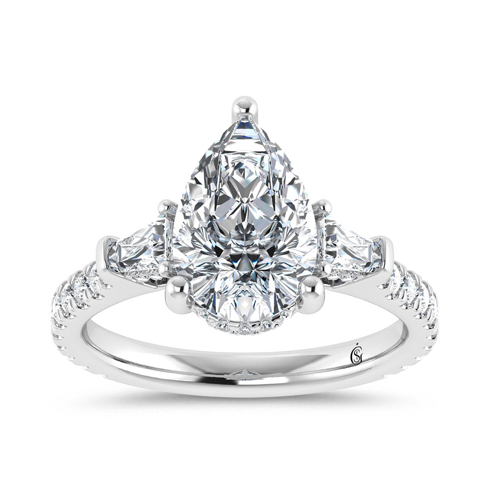 14K White Gold 3 5/8 Ct.Tw. Lab Grown Diamond Pear Shape Engagement Ring (IGI Certified Center 3ct)