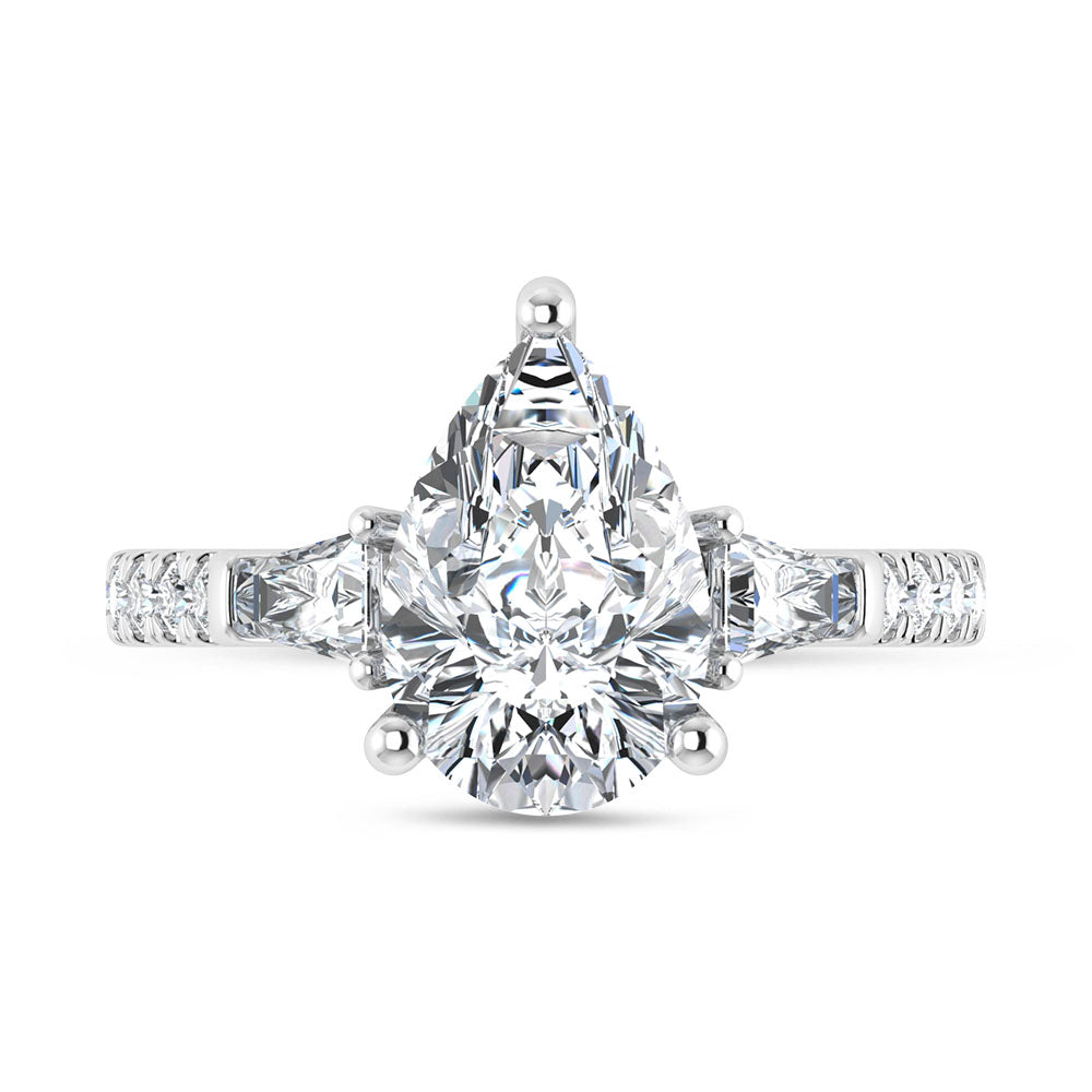 14K White Gold 3 5/8 Ct.Tw. Lab Grown Diamond Pear Shape Engagement Ring (IGI Certified Center 3ct)