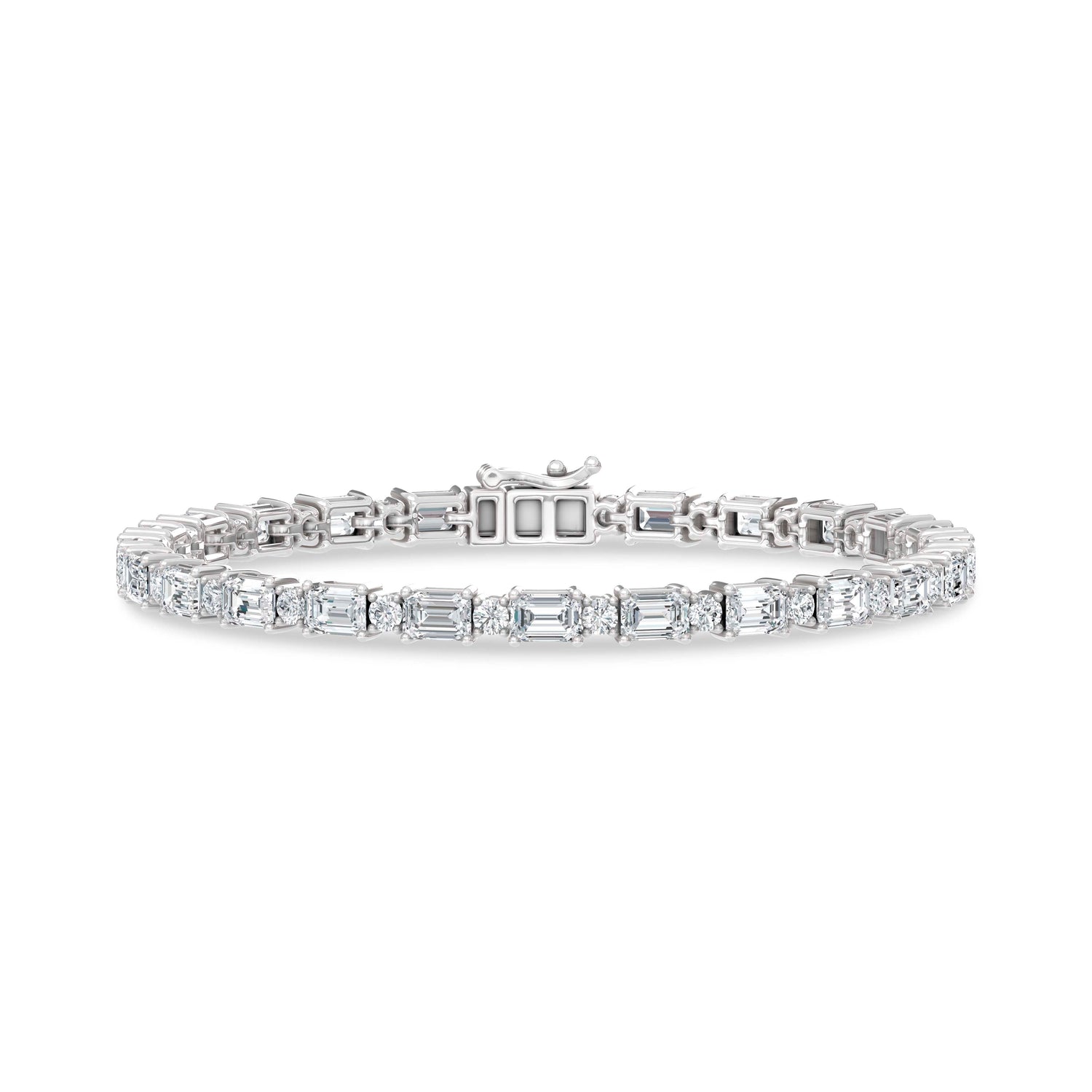 14K White Gold Lab Grown Diamond  12 Ct.Tw. Round And Emerald Fashion Bracelet  Picasso Gold & Diamond Jewelry
