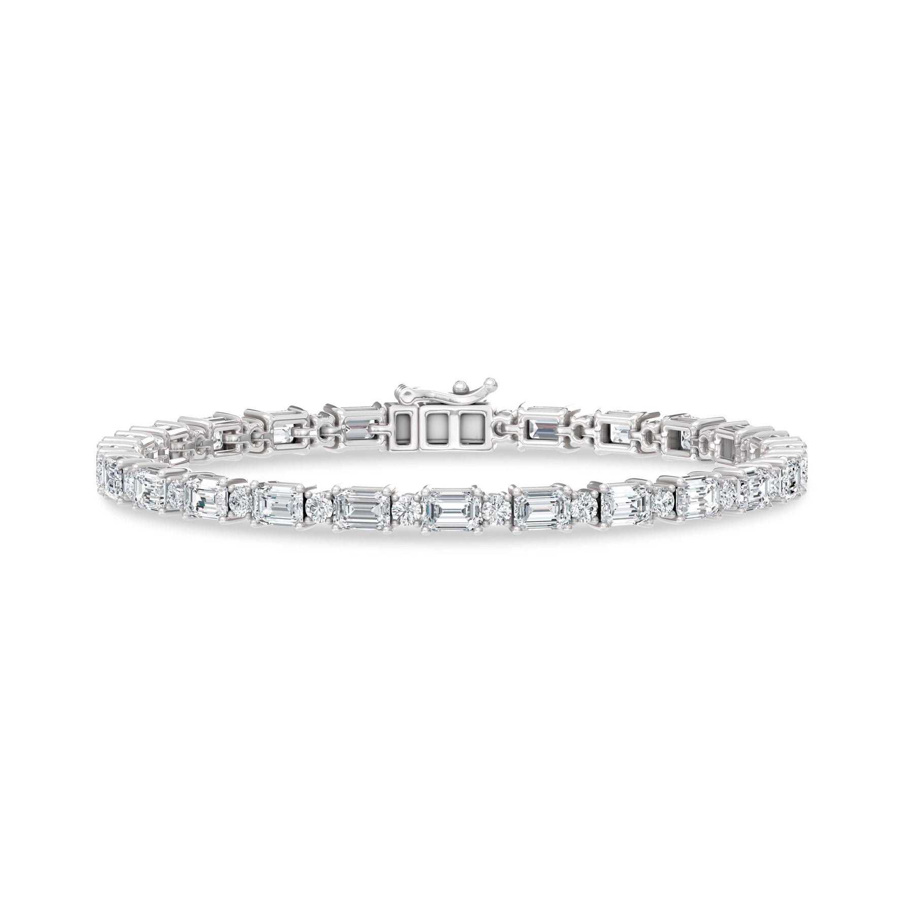 14K White Gold Lab Grown Diamond  12 Ct.Tw. Round And Emerald Fashion Bracelet  Picasso Gold & Diamond Jewelry