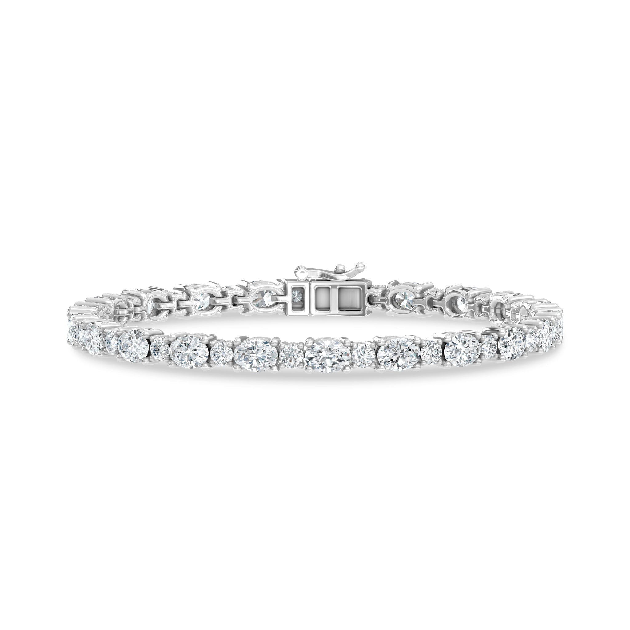 14K White Gold Lab Grown Diamond 10 Ct.Tw. Oavl and Round Fancy Bracelet