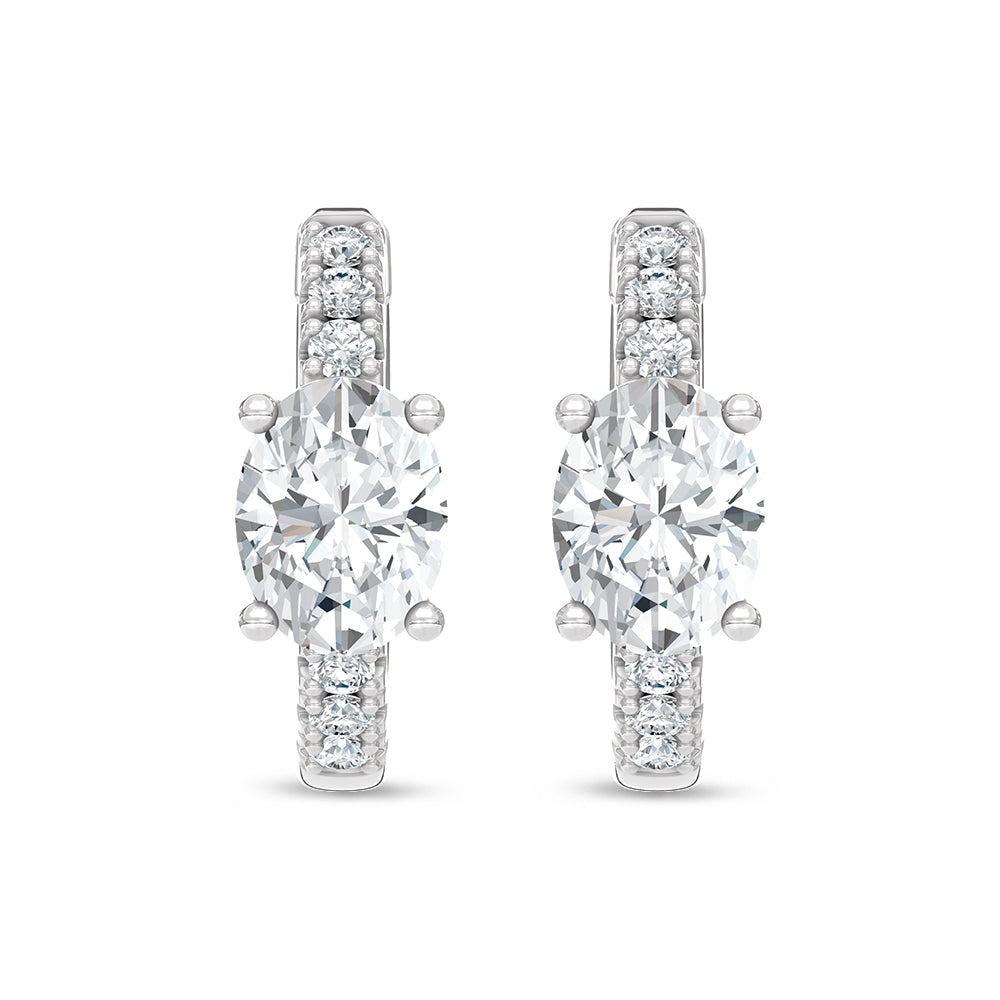 Classic 14K White Gold hoop earrings, featuring 1 CTW lab grown diamond, side profile view.