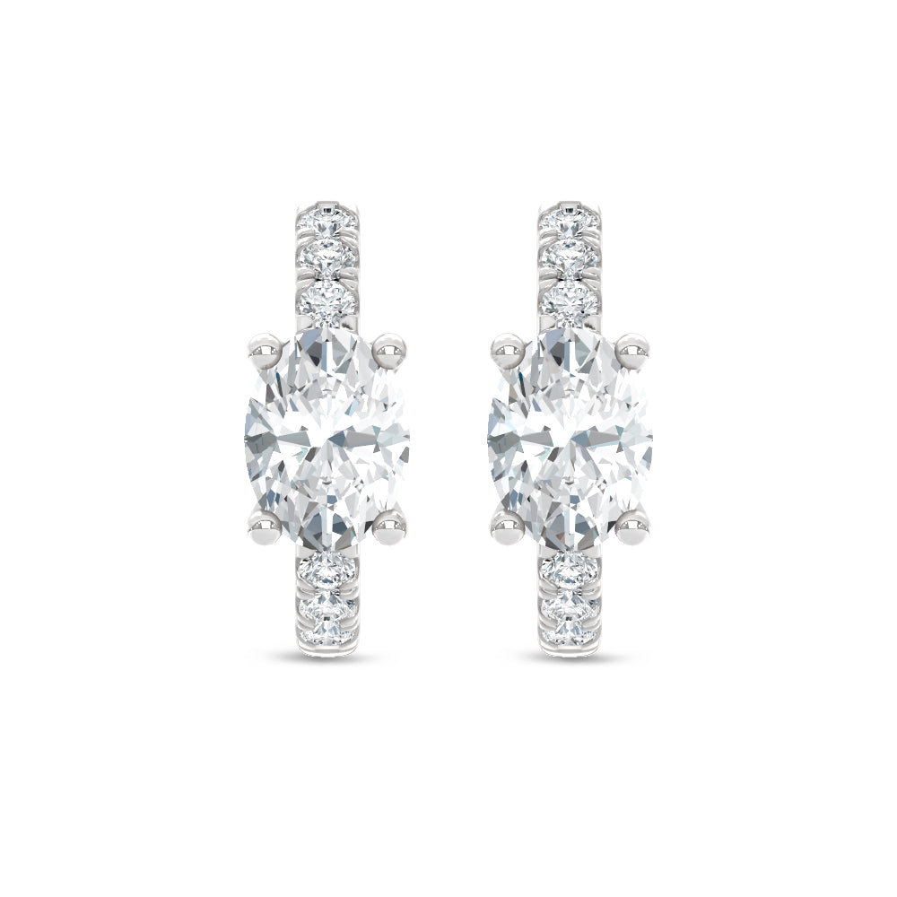 14K White Gold Lab Grown Diamond  Channel set 1/4 Ct.Tw. Round and Oval Shape Hoop Earrings