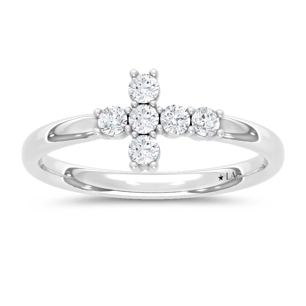 10K White Gold Lab Grown Diamond  1/4 Ct.Tw. Cross Ring