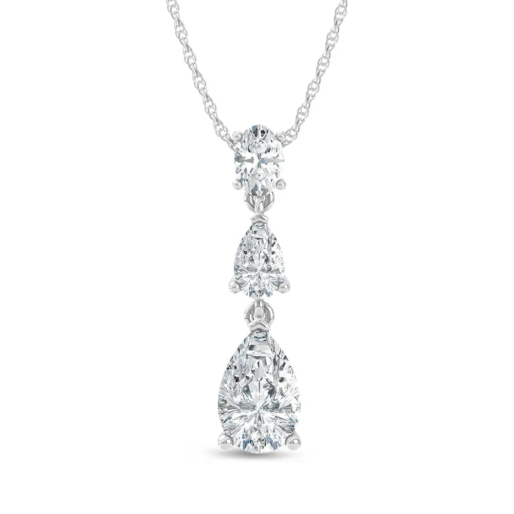 14K White Gold Lab Grown Diamond 1 1/2 Ct.Tw. Oval and Pear Shape Fashion Pendant  Picasso Gold & Diamond Jewelry