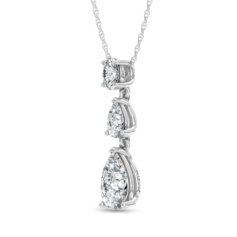 14K White Gold Lab Grown Diamond 1 1/2 Ct.Tw. Oval and Pear Shape Fashion Pendant  Picasso Gold & Diamond Jewelry