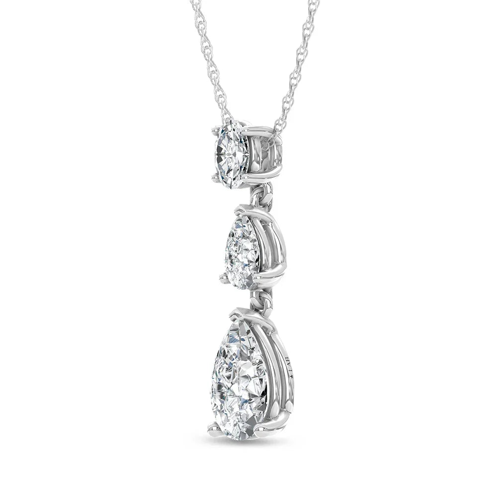 14K White Gold Lab Grown Diamond 1 1/2 Ct.Tw. Oval and Pear Shape Fashion Pendant  Picasso Gold & Diamond Jewelry