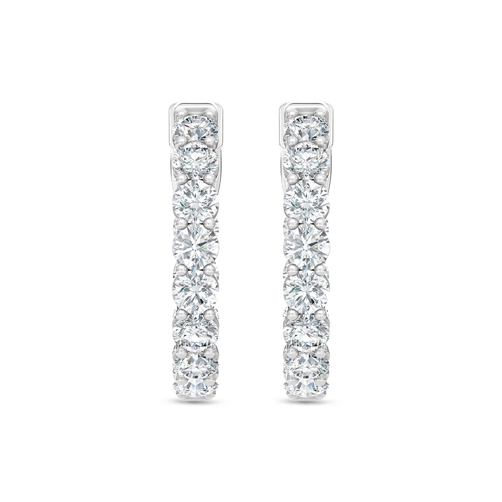 Handcrafted 14k White Gold hoop earrings, showcasing 2 CTW lab grown diamond, side profile view.