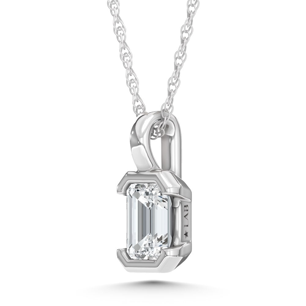 14K White Gold Lab Grown Diamond 1/3 Ct.Tw. Emerald Pendant  Picasso Gold & Diamond Jewelry