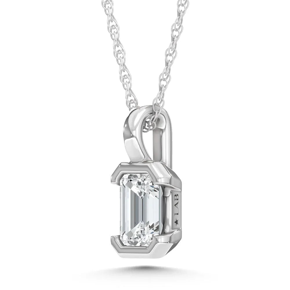 14K White Gold Lab Grown Diamond 1/3 Ct.Tw. Emerald Pendant  Picasso Gold & Diamond Jewelry