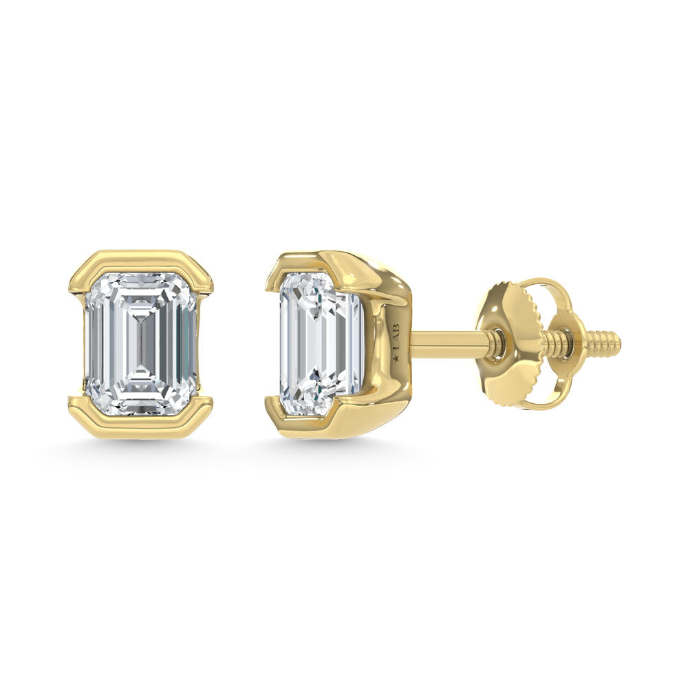 14K Yellow Gold Lab Grown Diamond 1/2 Ct.Tw. Emerald Stud Earrings  Picasso Gold & Diamond Jewelry