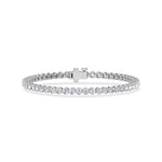 Classic 14k White Gold tennis bracelet, set with 8.1 CTW lab grown diamond, in a round cut, close-up detail shot | Picasso Gold & Diamond Jewelry.