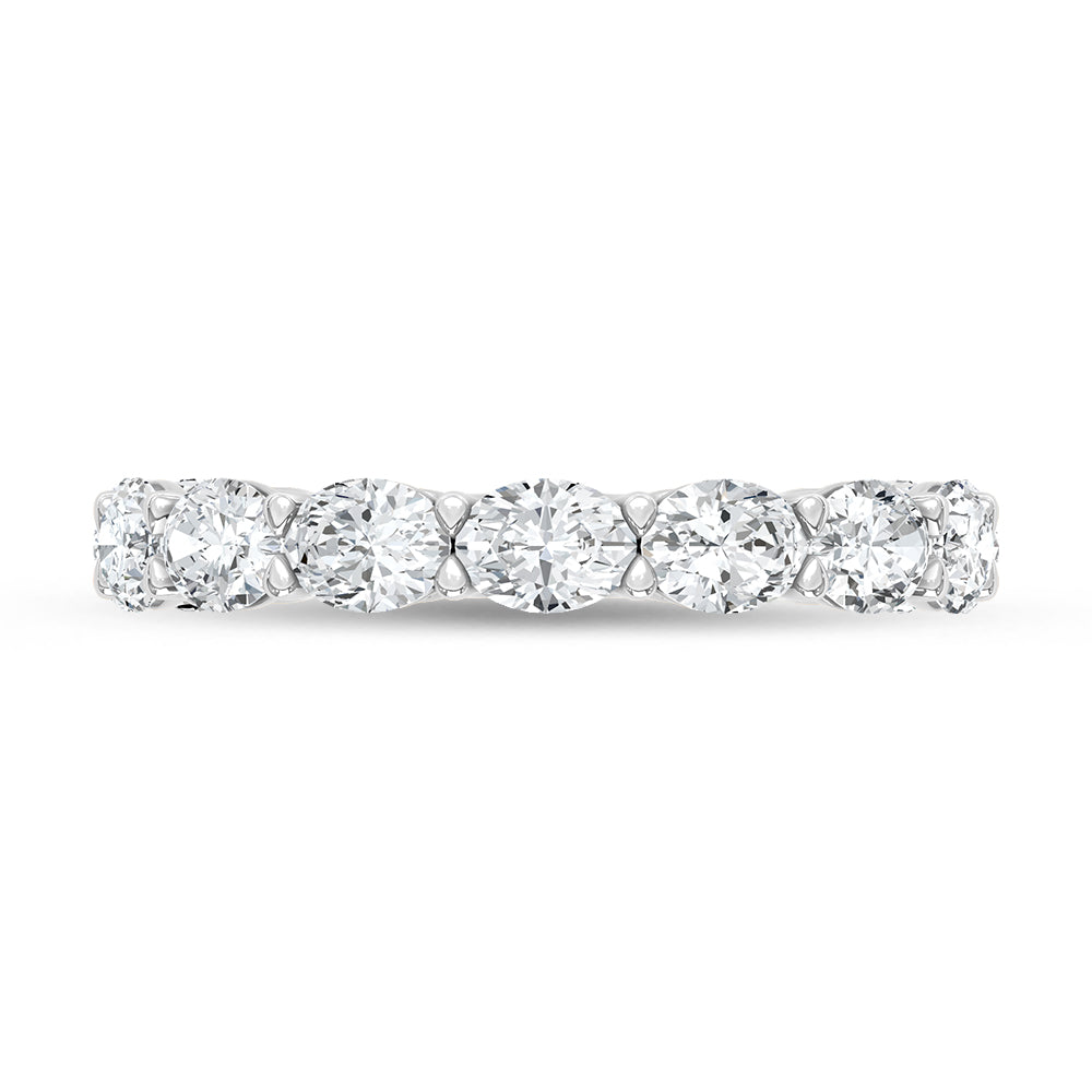 14K White Gold Lab Grown Diamond 2 1/5 ct. tw. Oval Shape East West Wedding Band, side profile view showing the band