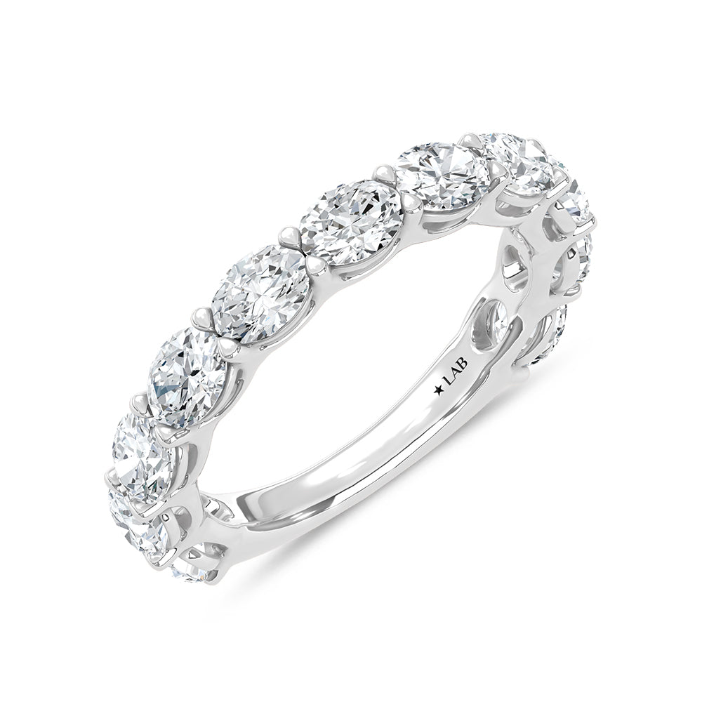 14K White Gold Lab Grown Diamond 2 1/5 ct. tw. Oval Shape East West Wedding Band, top view of the diamonds