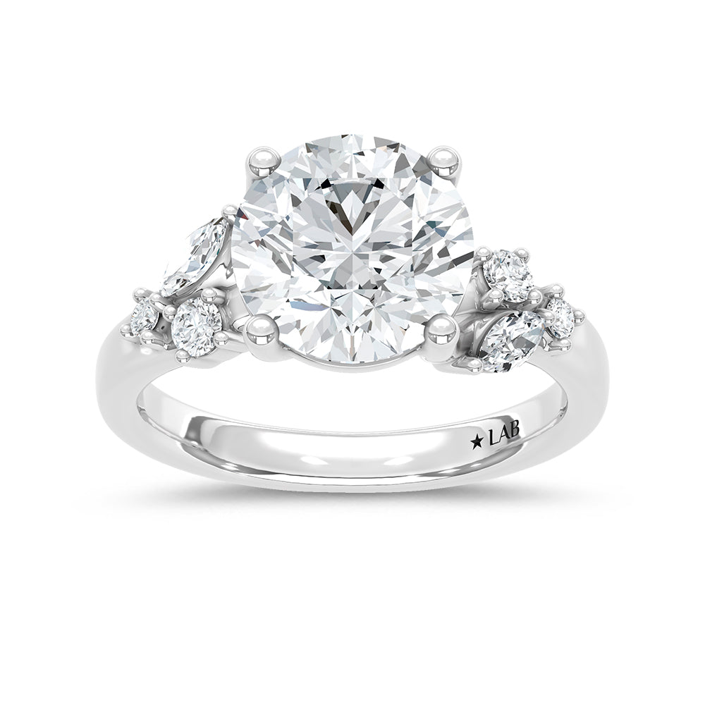 14K White Gold lab-grown diamond 3 1/4 ct.tw. round-shape engagement ring, front view | Picasso Gold & Diamond Jewelry.