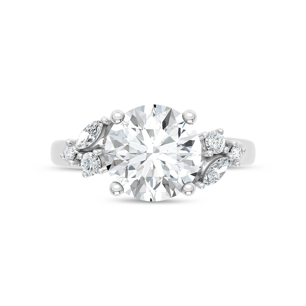 14K White Gold lab-grown diamond 3 1/4 ct.tw. round-shape engagement ring, close-up detail shot.