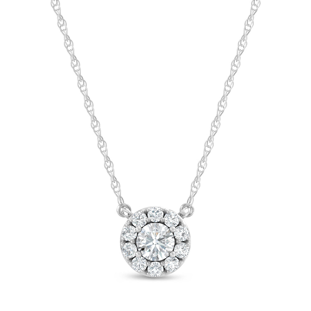 10K White Gold lab-grown diamond 1/4 ct.tw. round-shape pendant necklace, front view.