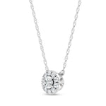10K White Gold lab-grown diamond 1/4 ct.tw. round-shape pendant necklace, close-up detail shot.