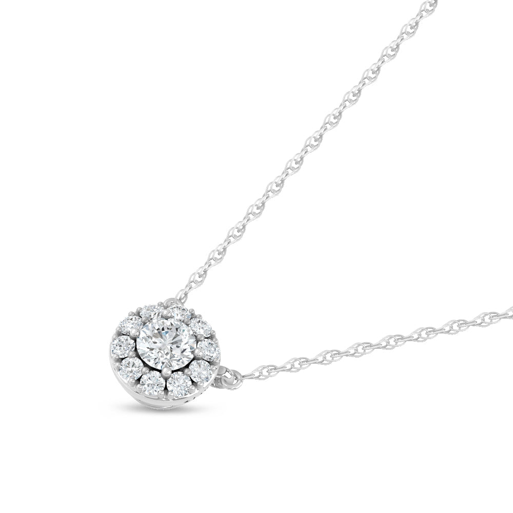 10K White Gold lab-grown diamond 1/4 ct.tw. round-shape pendant necklace, side profile view.