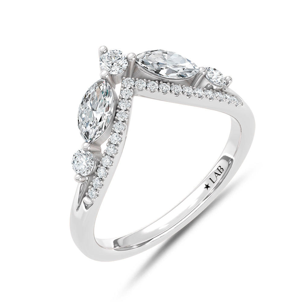 14K White Gold Lab Grown Diamond 3/4 ct. tw. Chevron Band, top view of the diamonds