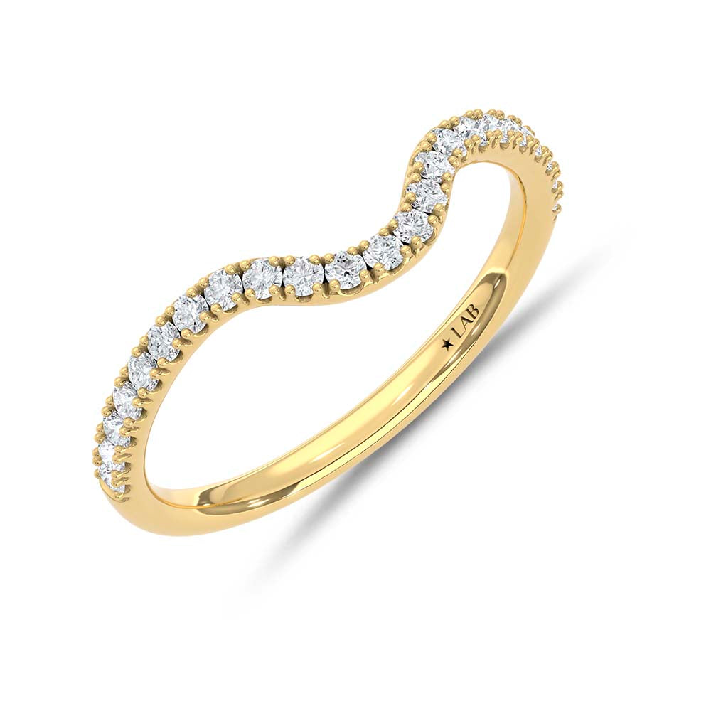 14K Yellow Gold Lab Grown Round Diamond 1/4 ct. tw. Chevron Band, top view of the diamonds