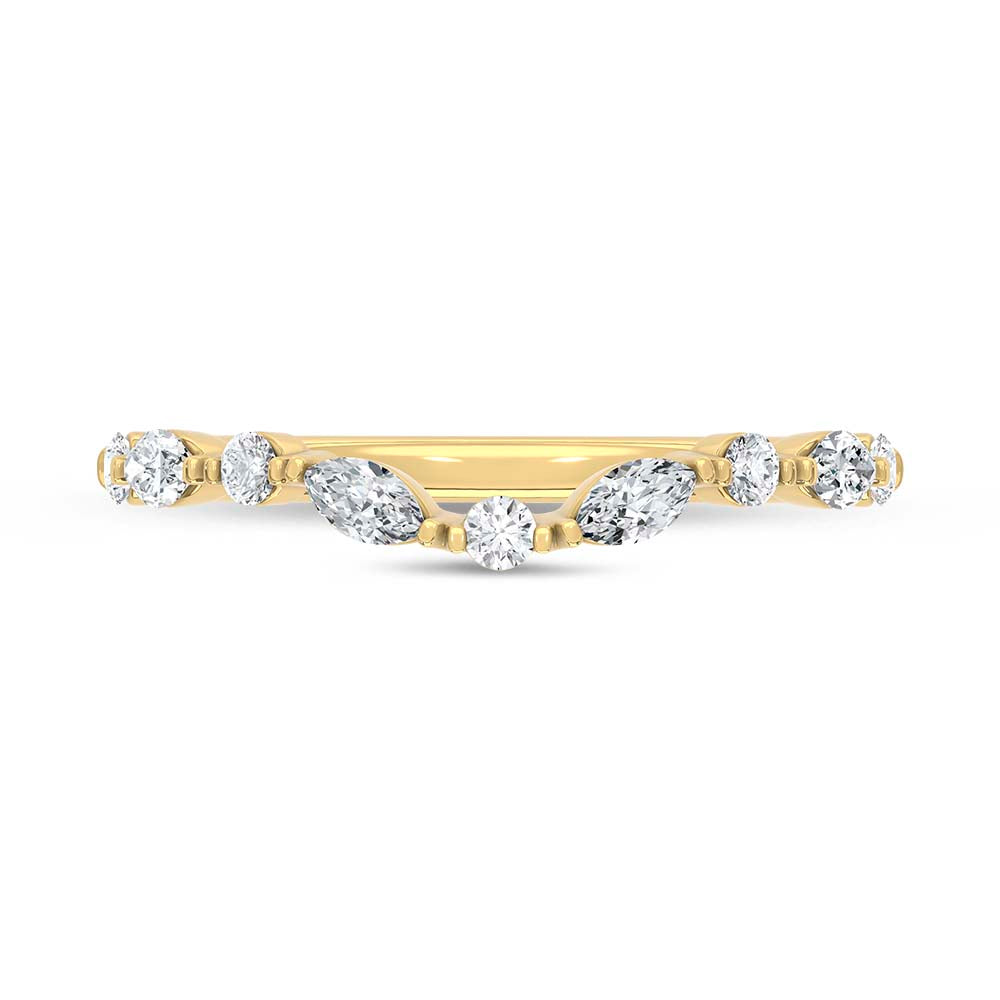 14K Yellow Gold Lab Grown Marquise and Round Diamond 1/3 ct. tw. Chevron Band, side profile view showing the band