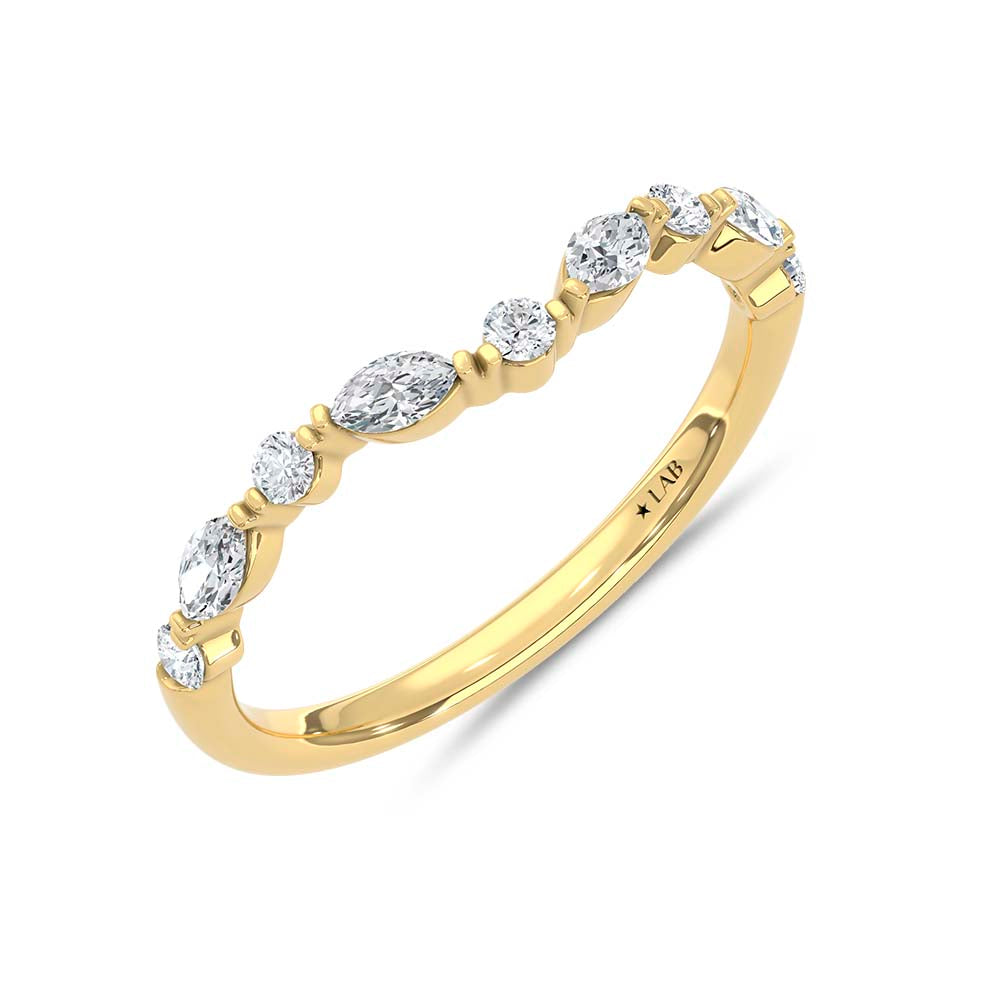 14K Yellow Gold Lab Grown Marquise and Round Diamond 1/3 ct. tw. Chevron Band, top view of the diamonds
