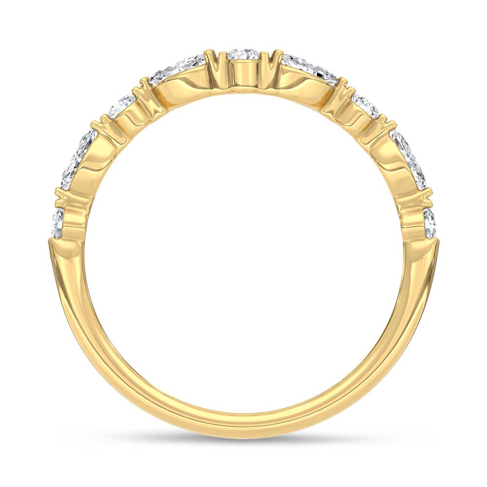 14K Yellow Gold Lab Grown Marquise and Round Diamond 1/3 ct. tw. Chevron Band, close-up of the diamond setting