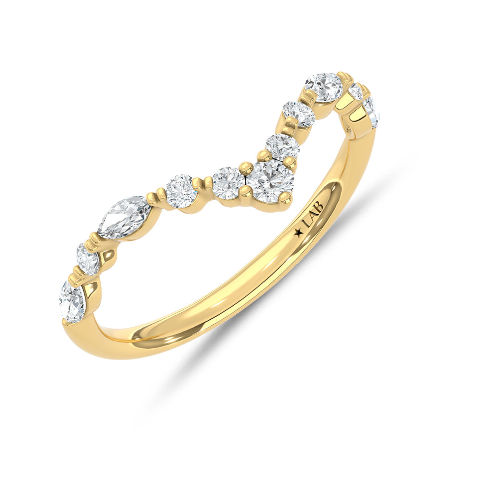 14K Yellow Gold Lab Grown Diamond 3/8 ct. tw. Chevron Band, top view of the diamonds