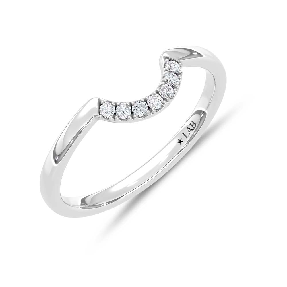 14K White Gold Lab Grown Round Diamond 1/20 ct. tw. Chevron Band, top view of the diamonds