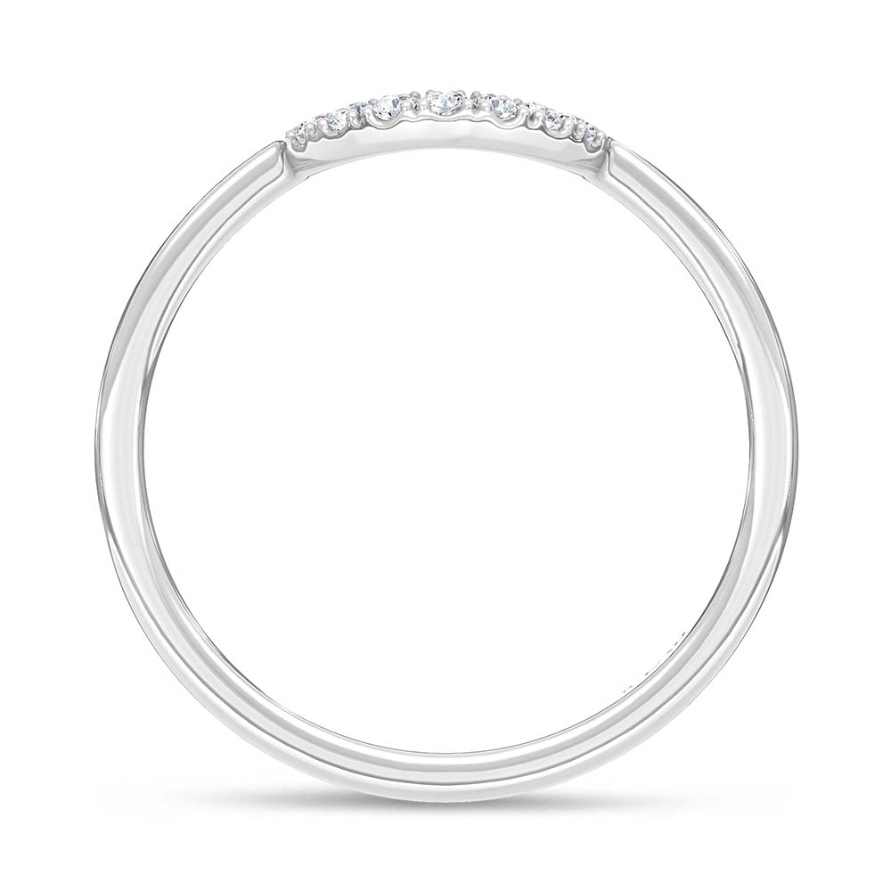 14K White Gold Lab Grown Round Diamond 1/20 ct. tw. Chevron Band, close-up of the diamond setting