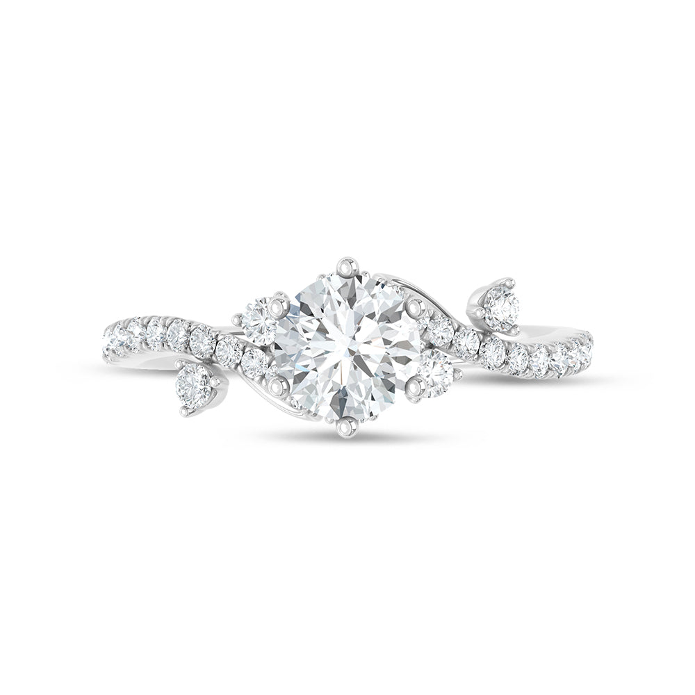 14K White Gold IGI-certified lab-grown diamond 1 3/8 ct.tw. round-shape engagement ring, close-up detail shot.