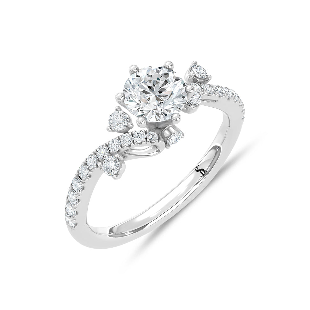 14K White Gold IGI-certified lab-grown diamond 1 3/8 ct.tw. round-shape engagement ring, side profile view.