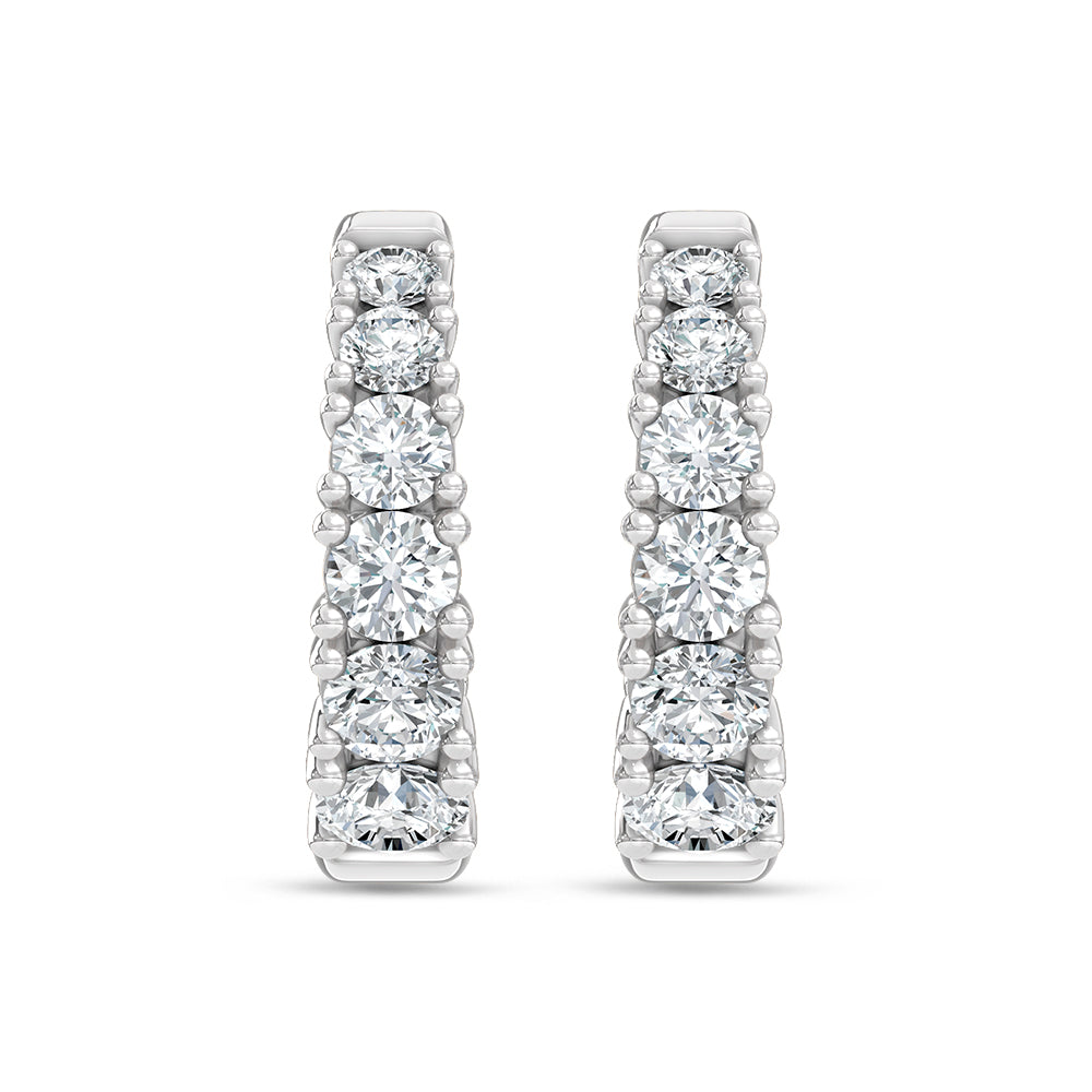 Hoop earrings in 14k White Gold, featuring 2 CT lab-grown diamond, side profile view.
