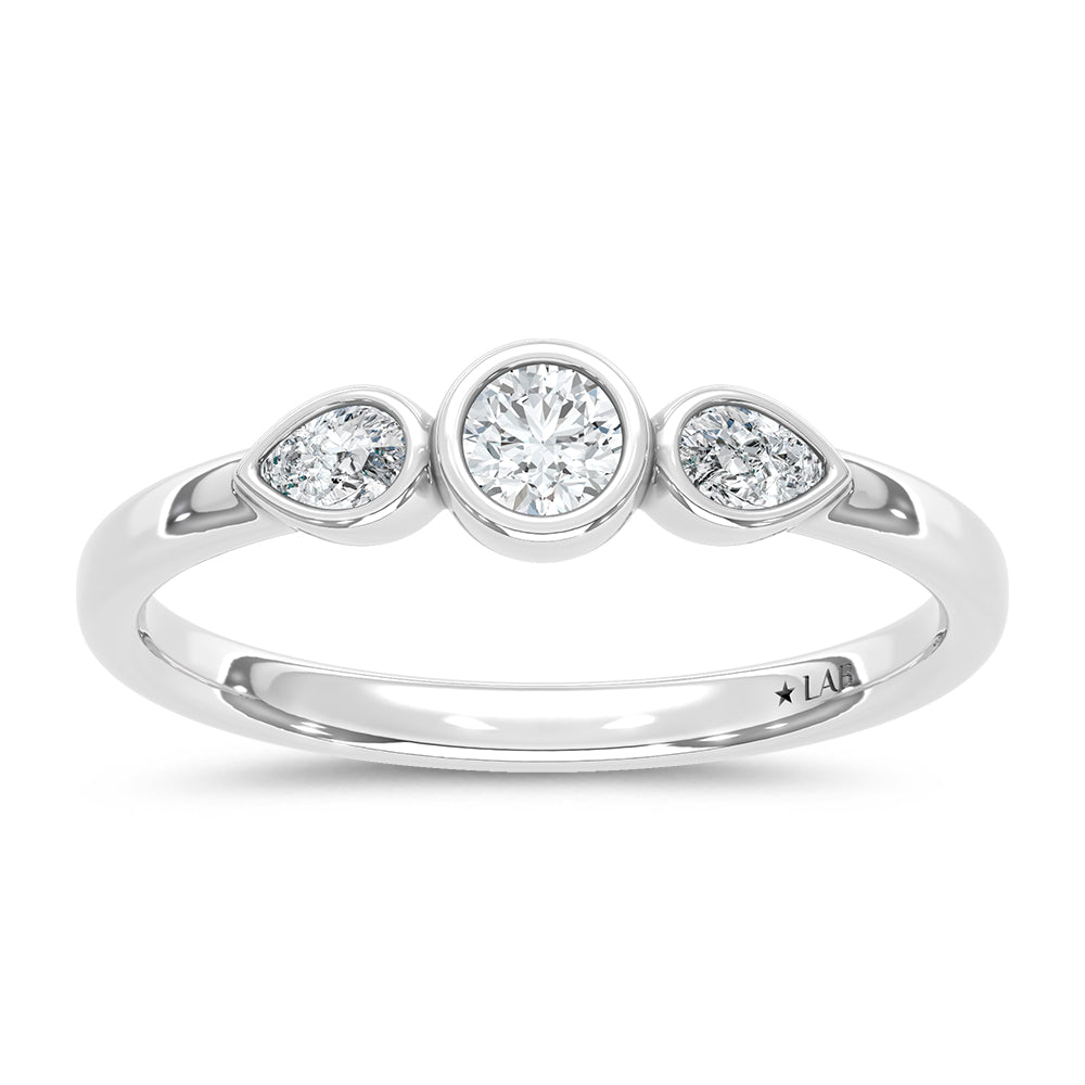 14K White Gold lab-grown diamond 1/4 ct.tw. three-stone ring, front view | Picasso Gold & Diamond Jewelry.
