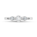14K White Gold lab-grown diamond 1/4 ct.tw. three-stone ring, close-up detail shot.