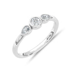 14K White Gold lab-grown diamond 1/4 ct.tw. three-stone ring, side profile view.