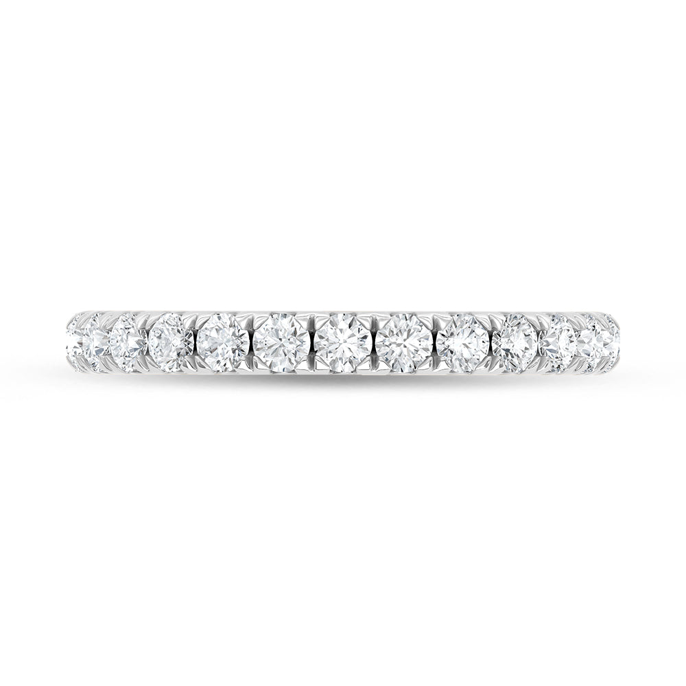 14K White Gold Lab Grown Diamond 1 ct. tw. Round Shape Anniversary Band, side profile view showing the band