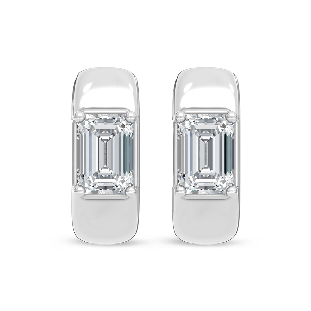 Classic 14k White Gold hoop earrings, showcasing 1 CTW lab grown diamond, side profile view.