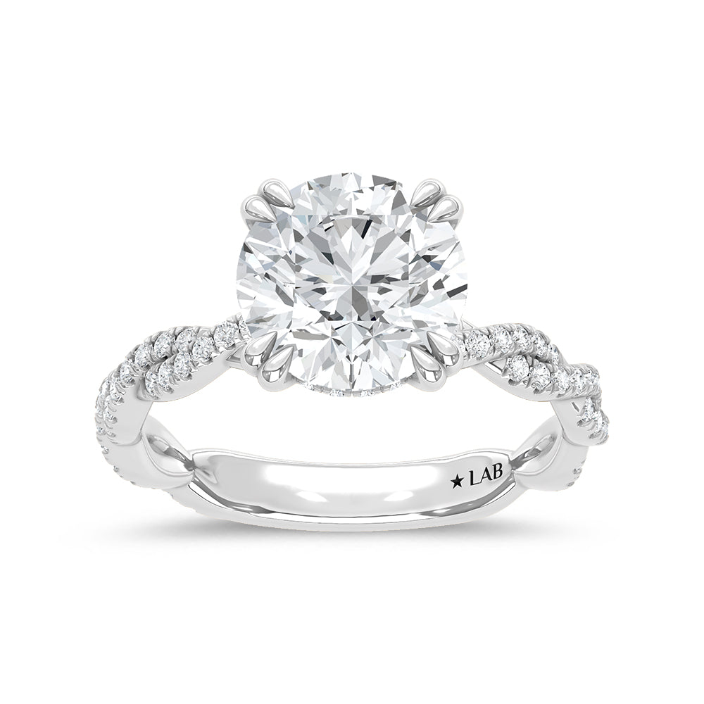 14K White Gold lab-grown diamond 3 1/3 ct.tw. round-shape engagement ring, front view.
