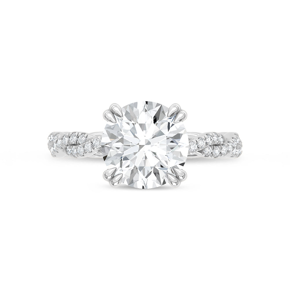 14K White Gold lab-grown diamond 3 1/3 ct.tw. round-shape engagement ring, close-up detail shot.